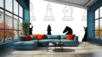 outline silhouette piece chess icon set isolated on white background Wall mural