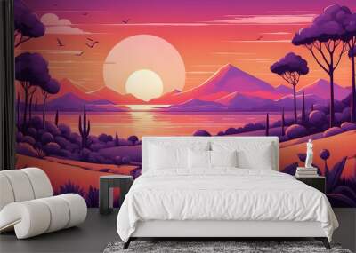 A beautiful landscape with a sunset in the background Wall mural