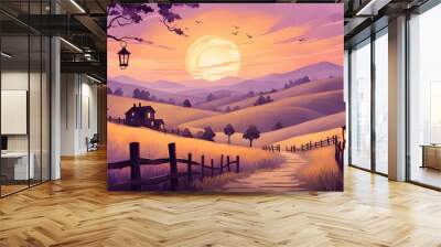 A beautiful landscape with a sunset in the background Wall mural