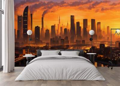 A city skyline with a river running through it Wall mural