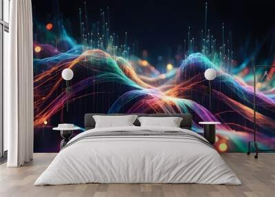 A colorful, abstract image of a wave with a bright blue line in the middle Wall mural