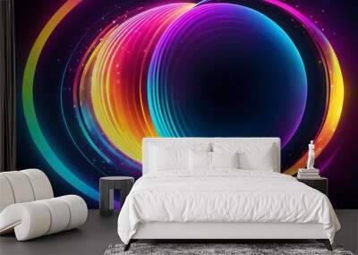 A colorful, glowing, and abstract image of a circle with a rainbow inside Wall mural