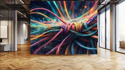 A colorful, tangled mass of wires with a rainbow of colors Wall mural