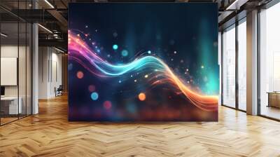 A colorful wave of light with many small dots in the background Wall mural