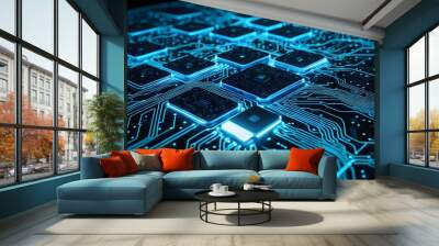 A computer chip is shown in a blue and white color scheme Wall mural