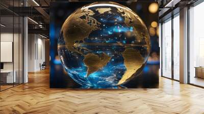 A globe with a gold and blue design on it Wall mural