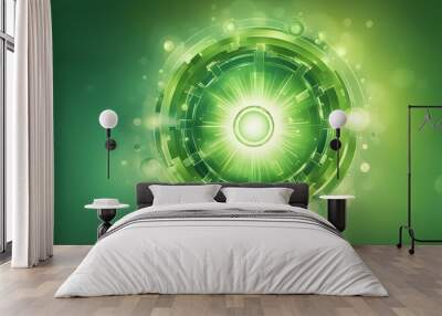 A green circle with a bright light in the center Wall mural