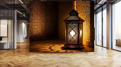 A lantern with a white light shining through it Wall mural