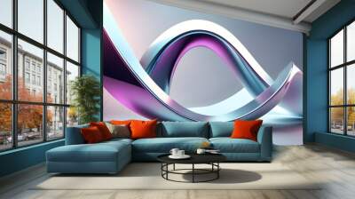 Abstract 3D rendering of two metallic ribbons in blue and pink. Wall mural