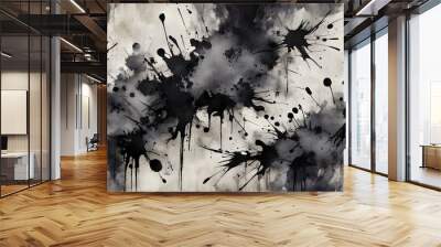 Abstract background with black ink splatters on a light brown grunge texture. Wall mural