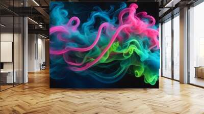 Abstract colorful smoke swirls on black background. Wall mural