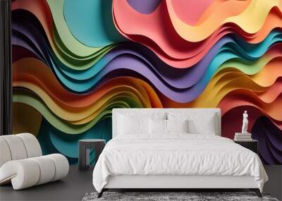 Abstract colorful wavy paper background. Wall mural