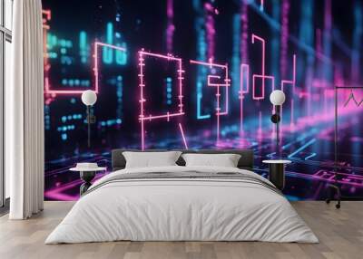 Abstract digital background with glowing lines and futuristic data streams. Wall mural