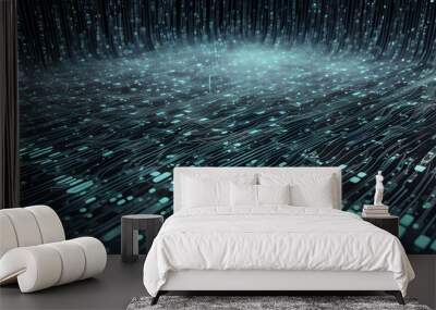 Abstract digital background with glowing lines and particles. Wall mural