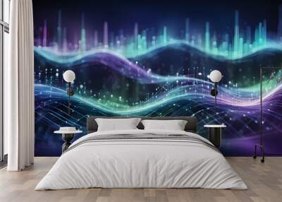 Abstract digital wave pattern with glowing light effect. Wall mural