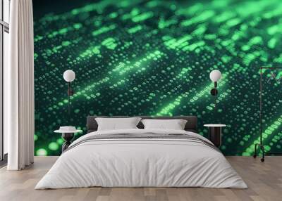 Abstract green binary code background with glowing lines. Wall mural