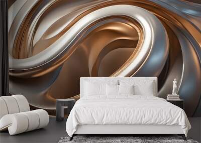 Abstract metallic swirl background in gold and silver. Wall mural