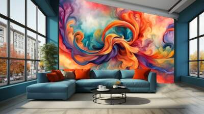 Abstract swirling pattern of vibrant colors in a digital painting style. Wall mural