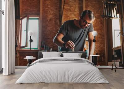 Portrait of Artisan Carpenter Working in his Workshop Wall mural