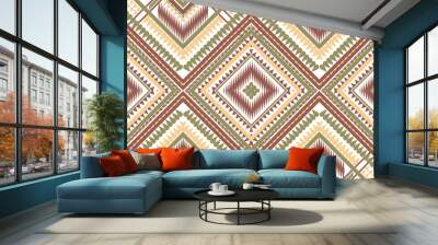 ethnic design fabric pattern tribal pattern geomagnetic pattern squares three squares arranged together Brown, yellow background designed for fabric patterns carpets pants pillows wallpaper curtains. Wall mural