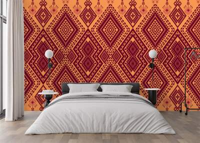 Nature vintages cross stitch traditional ethnic pattern paisley  background orange sugar abstract Aztec Indonesian Indian seamless pattern for fabric print cloth dress carpet curtains and sarong Wall mural