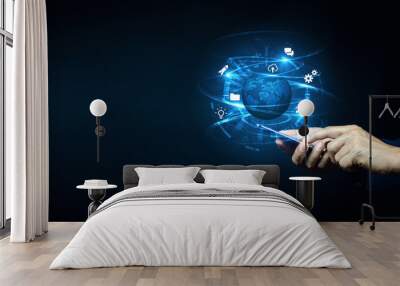 Business people use global Internet connection technology and digital marketing. Wall mural