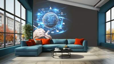 Businessmen use Internet connection technology and digital marketing. Wall mural