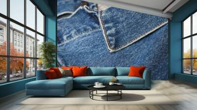 collar of blue denim shirt texture, jean fashion style Wall mural