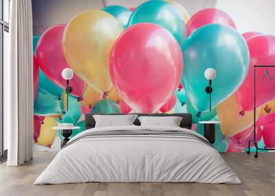 colorful balloons with happy celebration party background Wall mural