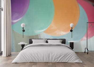 colorful pastel balloon hanging decoration in birthday celebration party background Wall mural