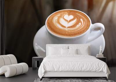 hot latte coffee put on table in cafe restaurant, drink breakfast in the morning day Wall mural