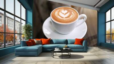 hot latte coffee put on table in cafe restaurant, drink breakfast in the morning day Wall mural