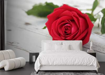 red rose on white wood background Wall mural