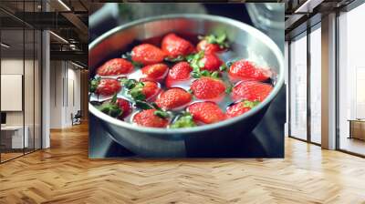 strawberry red fruit cleaning water Wall mural