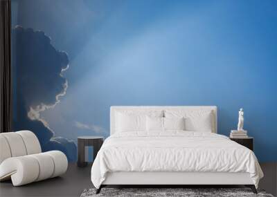 sun light shine through cloud on clear blue sky background Wall mural