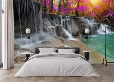 waterfall nature season spring in forest Wall mural