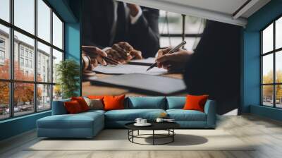 Good service cooperation, Consultation of Businesswoman and Male lawyer or judge counselor having team meeting with client, Law and Legal services concept. Wall mural