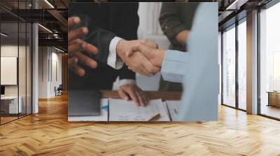 Meeting and greeting concept, Two confident Business handshake and business people after discussing good deal of Trading contract and new projects for both companies, success, partnership, co worker. Wall mural