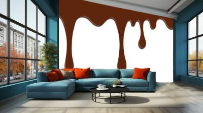 Dark brown chocolate drip and flow. Transparent background with PNG Wall mural