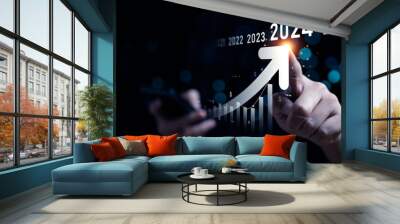 Business growing in 2024. analytical businessman planning business growth 2024, strategy digital marketing, profit income, economy, stock market trends and business, technical analysis strategy Wall mural