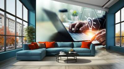 Start Up new ideas, business growth with creative technology and creativity. Education Creativity and problem solving. Innovation, creative thinking digital technology. new business idea concept. Wall mural