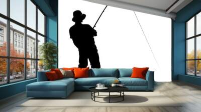 Fly fisherman fishing.clip art black fishing on white background - Vector Wall mural