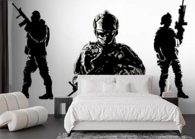 silhouette of a salute soldier in black and white. Wall mural