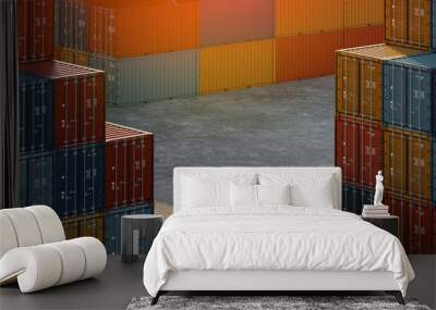 Shipping container Yard. 3d Wall mural