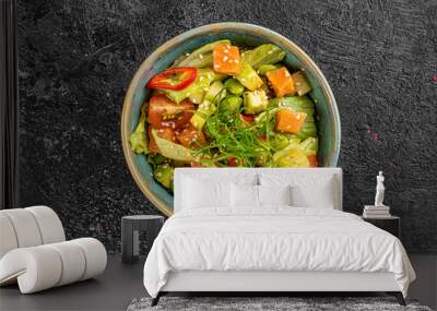 chinese salad in black bowl in restaurant Wall mural