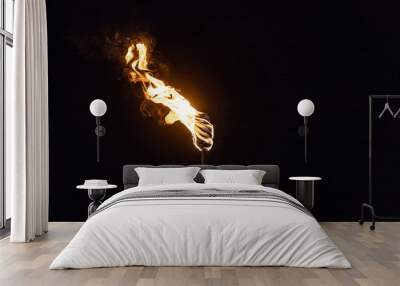 Burning Torch in the Night at black background Wall mural