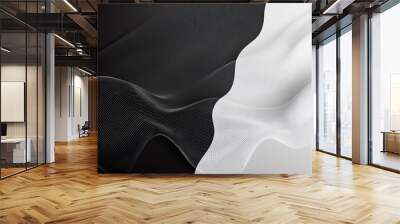 Elegant abstract black and white wave background with fluid shapes creating a harmonious and serene visual. Ideal for modern design projects. Wall mural