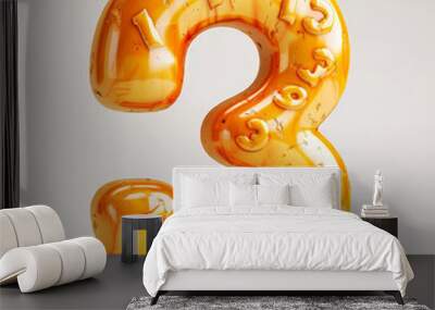 Volumetric glossy orange number 3 isolated on white background. 3D alphabet. Wall mural