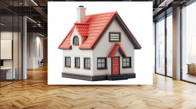 3D rendering of a small house with red roof isolated on transparent background Wall mural