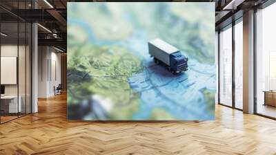 A model truck model on city map, distribution and delivery concept. Wall mural